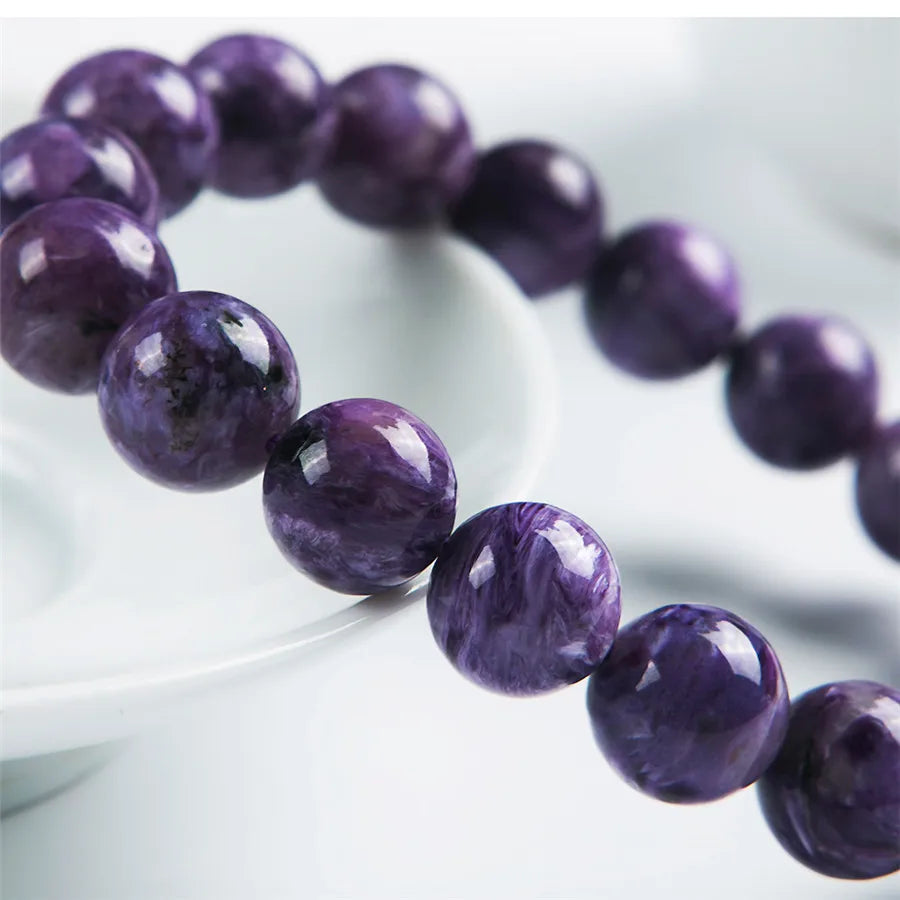 11mm Natural Purple Charoite Bracelet For Woman Lady Man Love Crystal Gift Round Beads Reiki Gemstone Strands Jewelry AAAAA