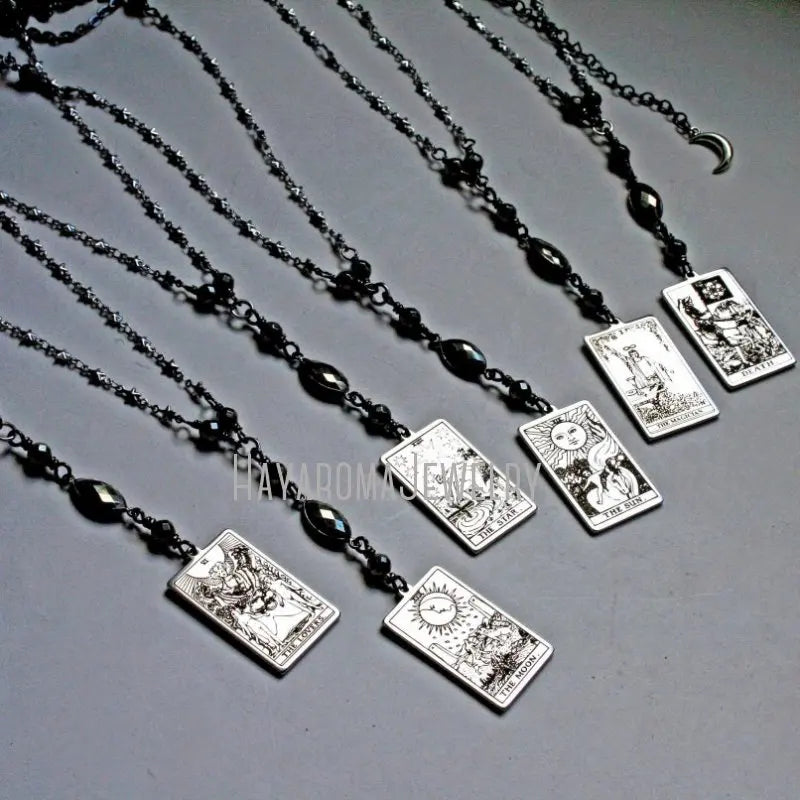 Tarot Card Pyrite Star Chain Lariat Necklace Wicca Witch Witcher Witchcraft Pagan Satan Occult Crystal Goth Gothic Jewelry
