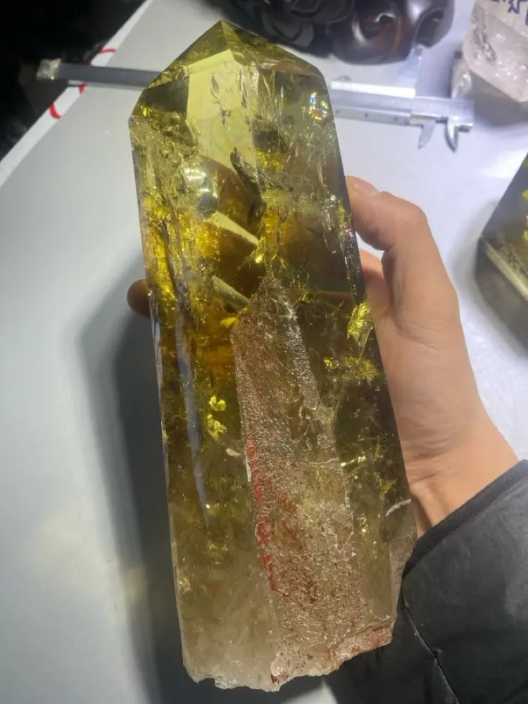 Rare large natural lemon crystal tower reiki healing