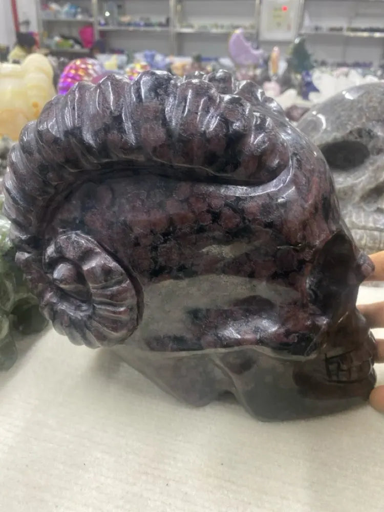 Rare large natural garnet hand carved skull natural crystal Reiki healing