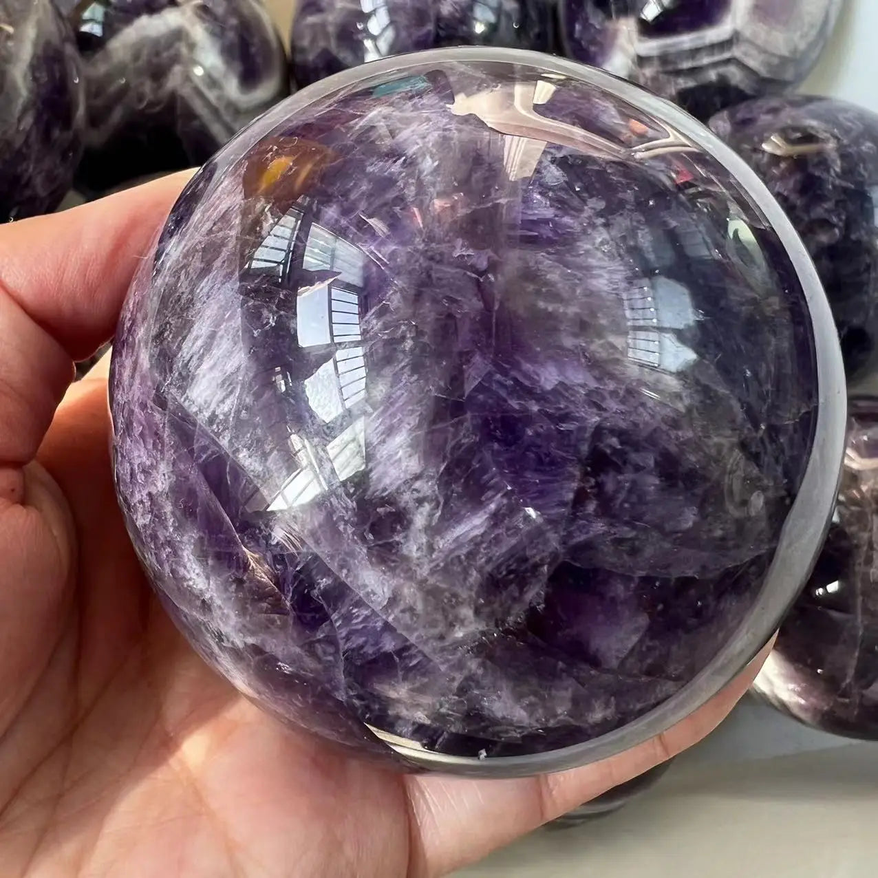 8.5cm Natural Dream Amethyst Ball Polished Massage Sphere Ball Reiki Healing Room Decor Crystal Crafts Stone