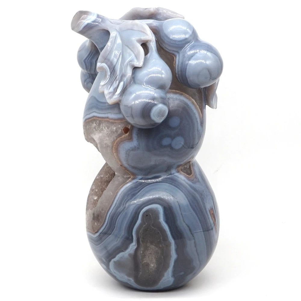 8.9" Gourd Statue Natural Gemstone Gray Agate Geode Crystal Hand Carved Reiki Healing Stone Figurine Craft Home Decoration Gift