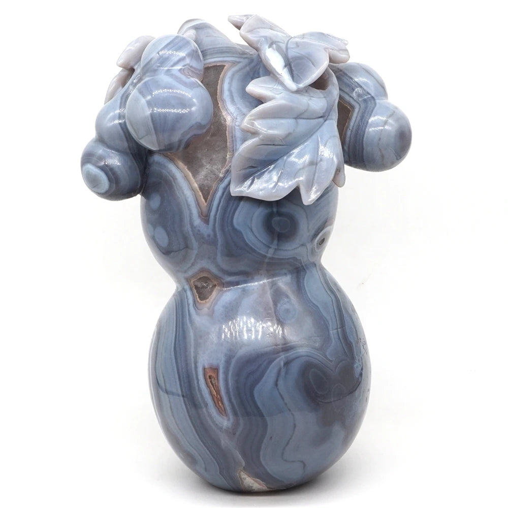 8.9" Gourd Statue Natural Gemstone Gray Agate Geode Crystal Hand Carved Reiki Healing Stone Figurine Craft Home Decoration Gift