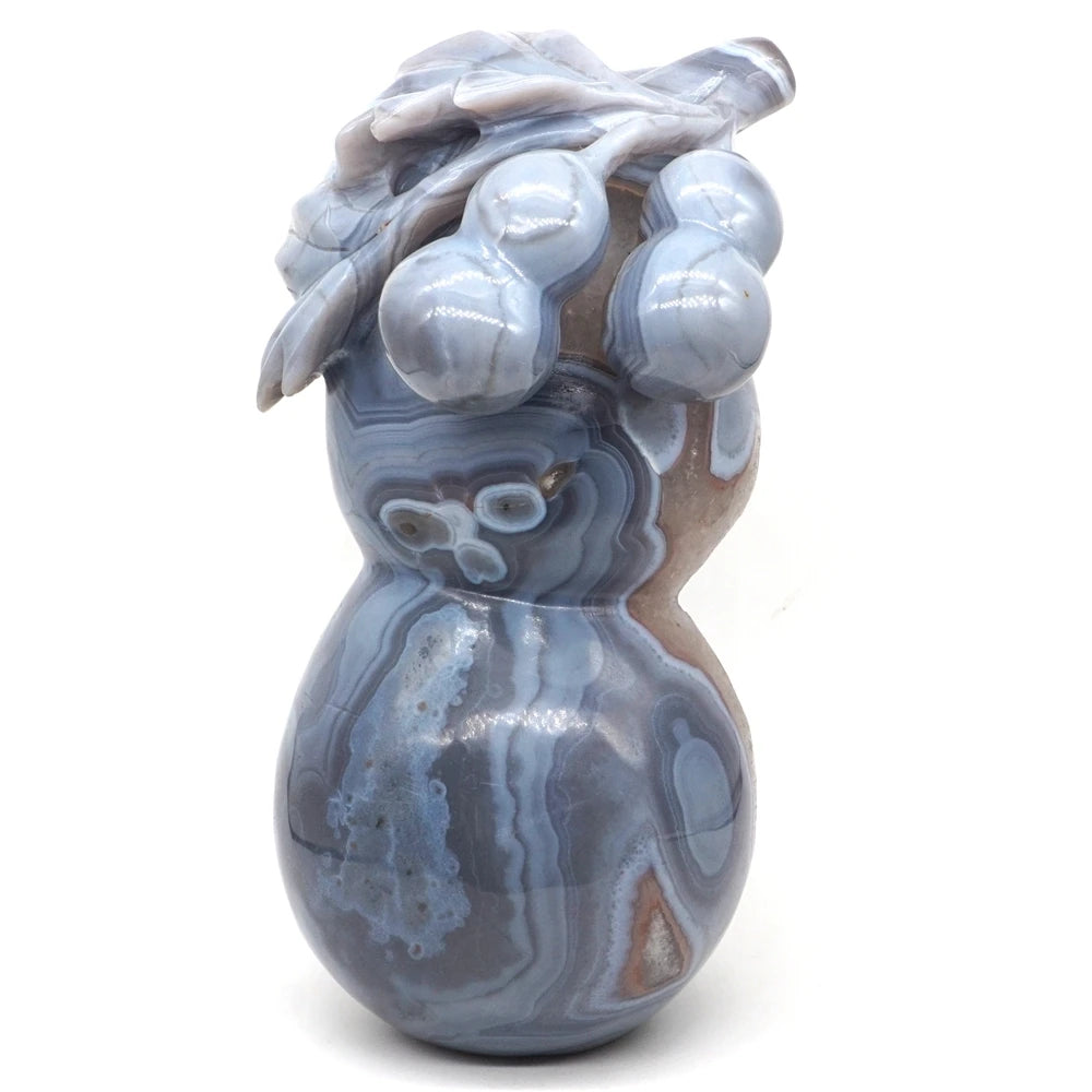 8.9" Gourd Statue Natural Gemstone Gray Agate Geode Crystal Hand Carved Reiki Healing Stone Figurine Craft Home Decoration Gift