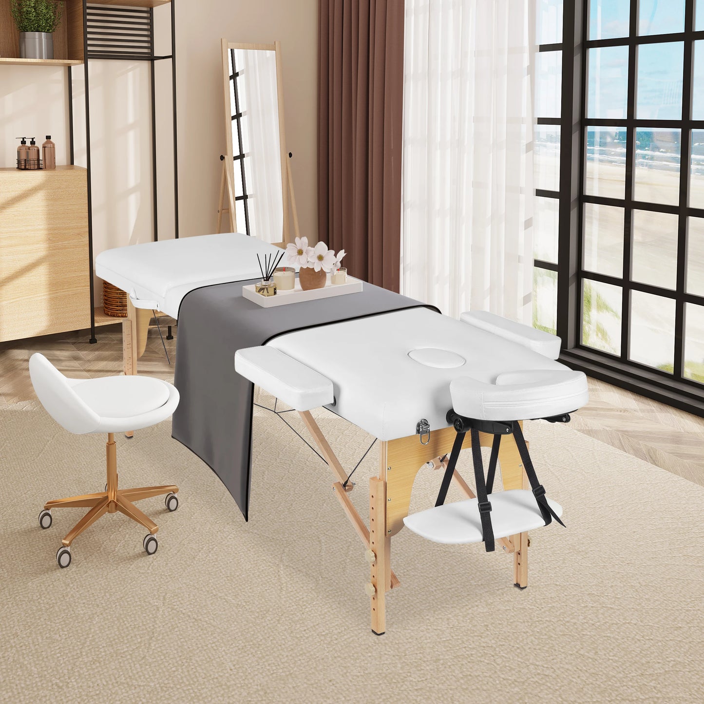 Portable Massage Table 3-Section Folding Height Adjustable Beauty Bed Lightweight Facial Spa Reiki Table Salon Tattoo Therapy