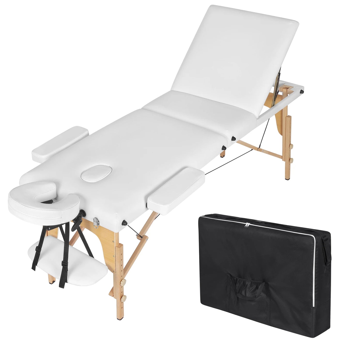 Portable Massage Table 3-Section Folding Height Adjustable Beauty Bed Lightweight Facial Spa Reiki Table Salon Tattoo Therapy