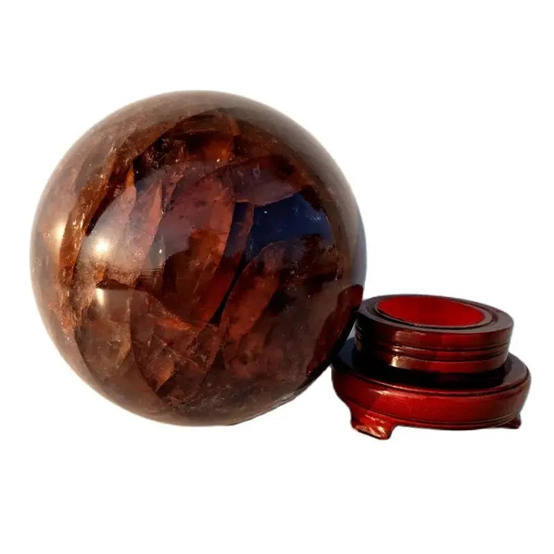 Natural Stone Red Hematiod Crystal Ball Feng Shui Quartz Sphere And Stand Ornaments Desk Home Room Decor Spiritual Reiki Healing