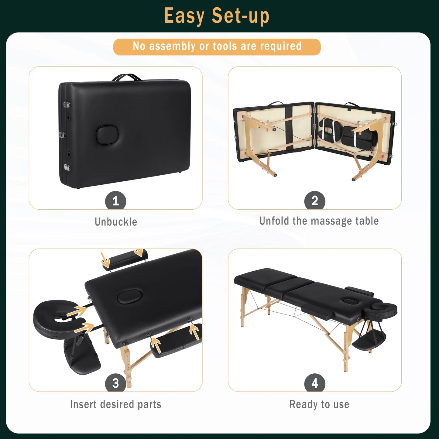 Portable Massage Table 3-Section Folding Height Adjustable Beauty Bed Lightweight Facial Spa Reiki Table Salon Tattoo Therapy