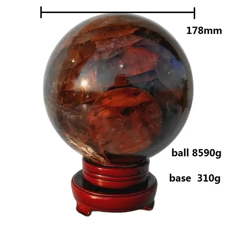 Natural Stone Red Hematiod Crystal Ball Feng Shui Quartz Sphere And Stand Ornaments Desk Home Room Decor Spiritual Reiki Healing