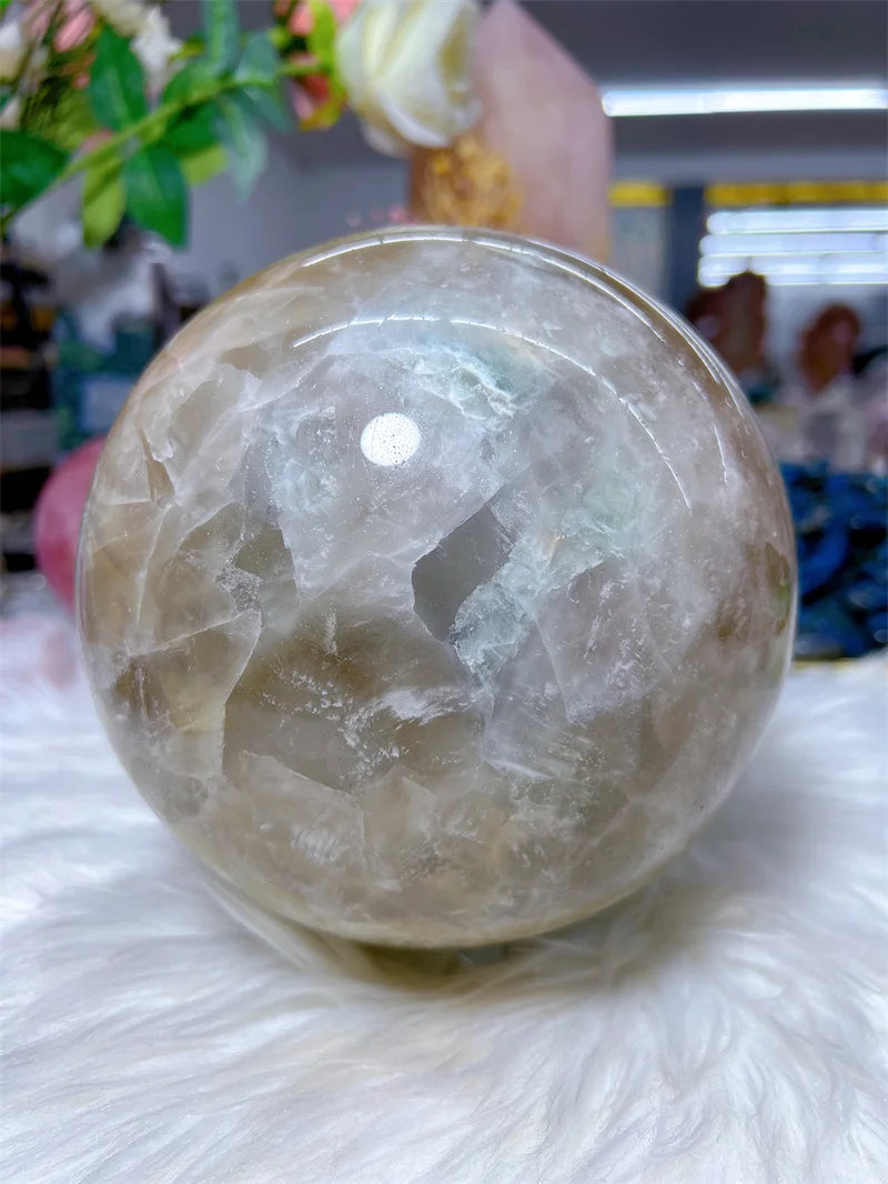Natural Fluorite Pyrite Intergrow Sphere With Rain Bow Free Form Carving Reiki Healing Stone Home Decoration Exquisite Gift
