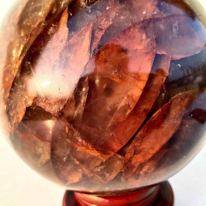 Natural Stone Red Hematiod Crystal Ball Feng Shui Quartz Sphere And Stand Ornaments Desk Home Room Decor Spiritual Reiki Healing