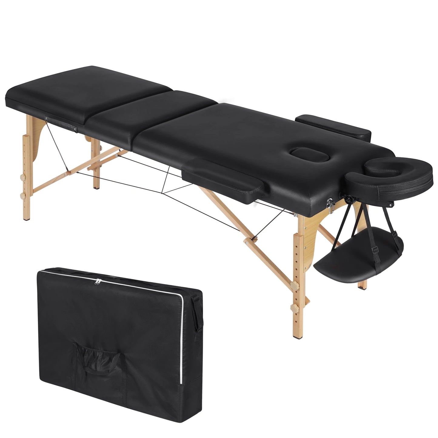 Portable Massage Table 3-Section Folding Height Adjustable Beauty Bed Lightweight Facial Spa Reiki Table Salon Tattoo Therapy